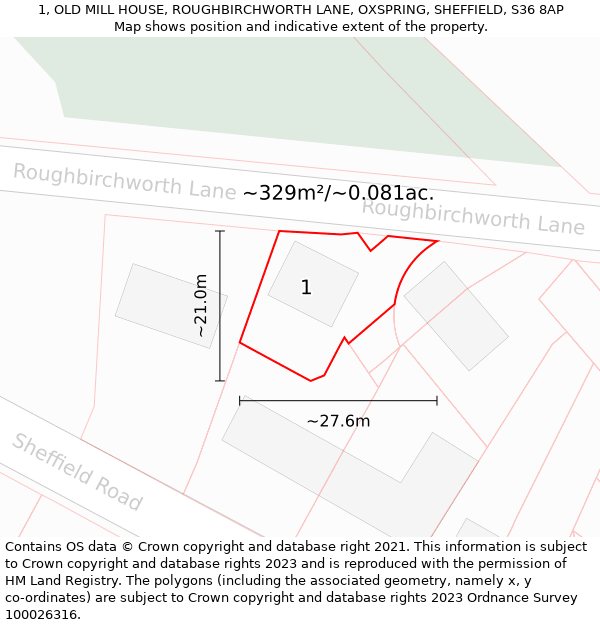 1, OLD MILL HOUSE, ROUGHBIRCHWORTH LANE, OXSPRING, SHEFFIELD, S36 8AP: Plot and title map