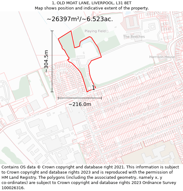 1, OLD MOAT LANE, LIVERPOOL, L31 8ET: Plot and title map