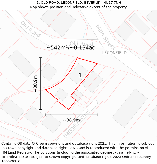 1, OLD ROAD, LECONFIELD, BEVERLEY, HU17 7NH: Plot and title map