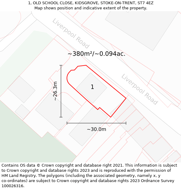 1, OLD SCHOOL CLOSE, KIDSGROVE, STOKE-ON-TRENT, ST7 4EZ: Plot and title map