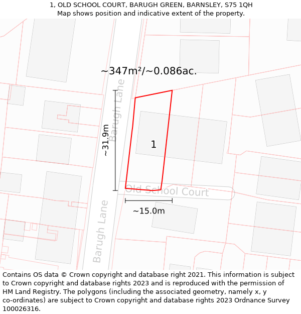 1, OLD SCHOOL COURT, BARUGH GREEN, BARNSLEY, S75 1QH: Plot and title map