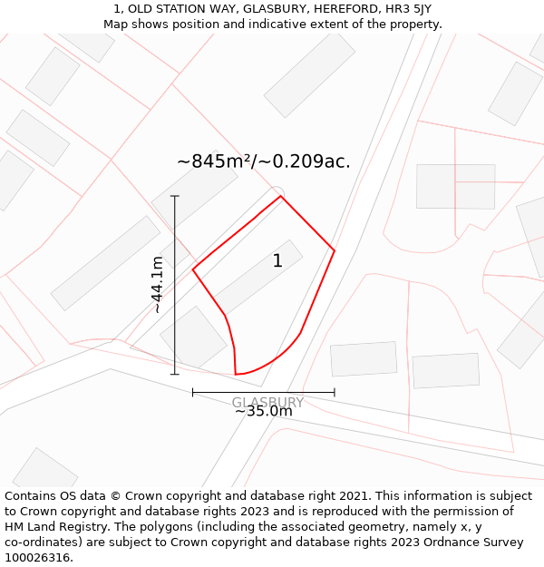 1, OLD STATION WAY, GLASBURY, HEREFORD, HR3 5JY: Plot and title map