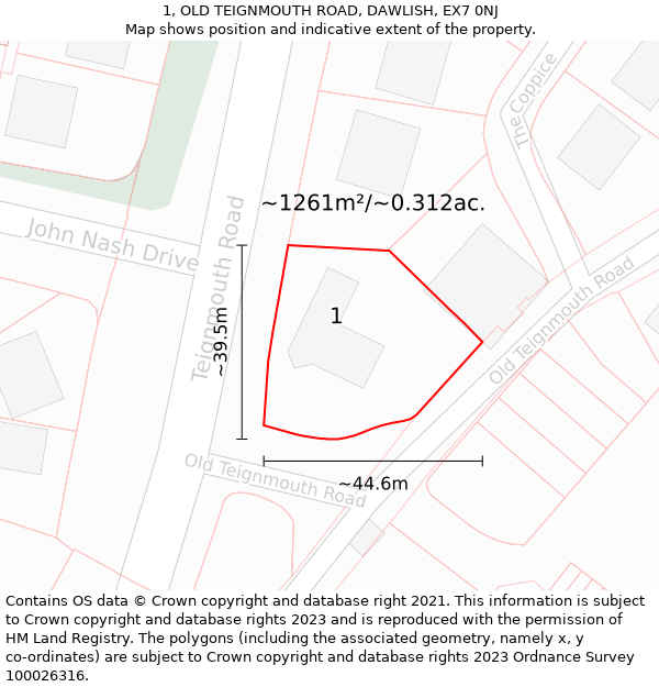 1, OLD TEIGNMOUTH ROAD, DAWLISH, EX7 0NJ: Plot and title map