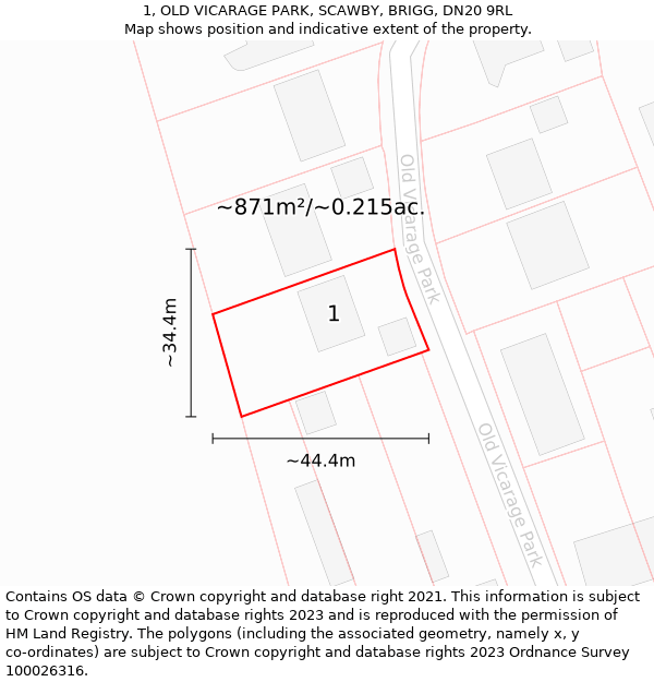 1, OLD VICARAGE PARK, SCAWBY, BRIGG, DN20 9RL: Plot and title map