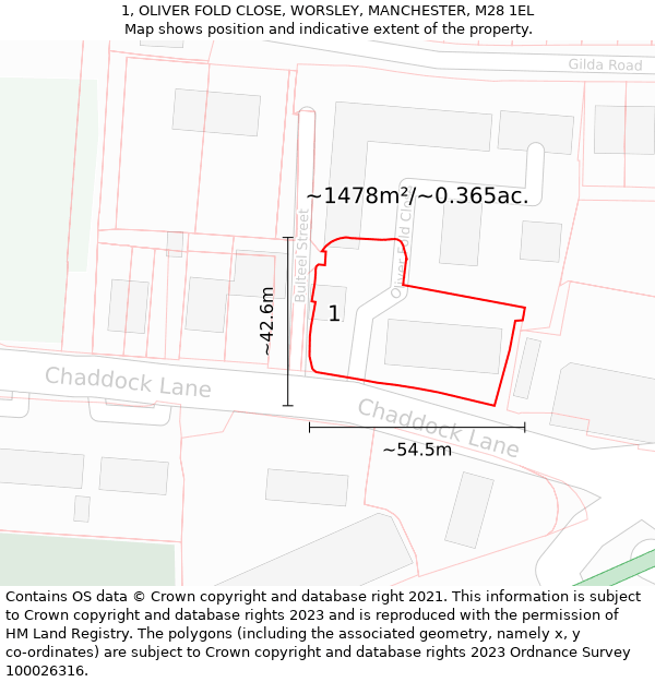 1, OLIVER FOLD CLOSE, WORSLEY, MANCHESTER, M28 1EL: Plot and title map