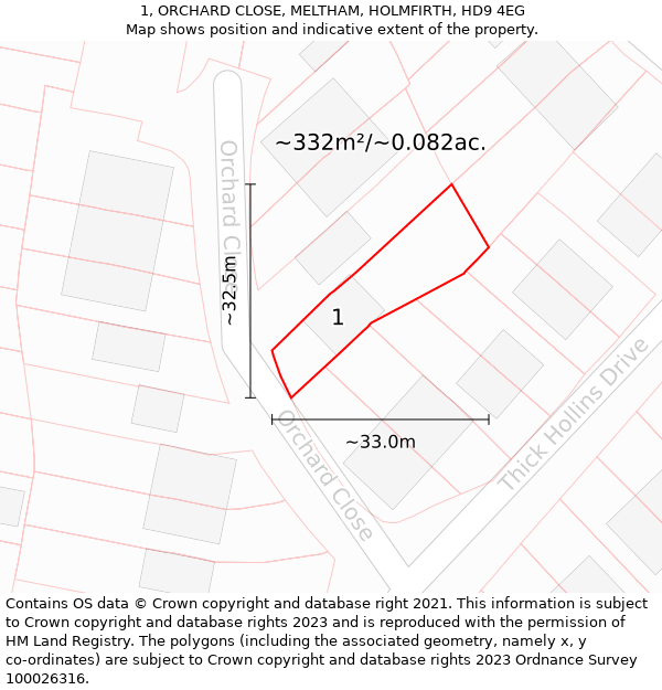 1, ORCHARD CLOSE, MELTHAM, HOLMFIRTH, HD9 4EG: Plot and title map