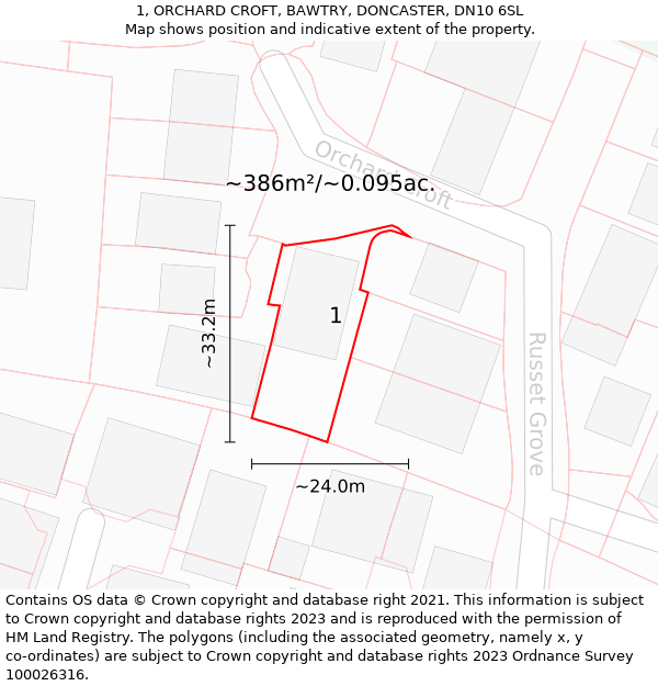 1, ORCHARD CROFT, BAWTRY, DONCASTER, DN10 6SL: Plot and title map