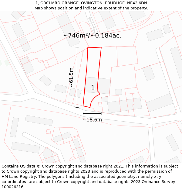 1, ORCHARD GRANGE, OVINGTON, PRUDHOE, NE42 6DN: Plot and title map