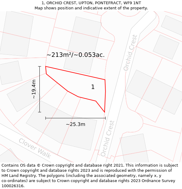 1, ORCHID CREST, UPTON, PONTEFRACT, WF9 1NT: Plot and title map