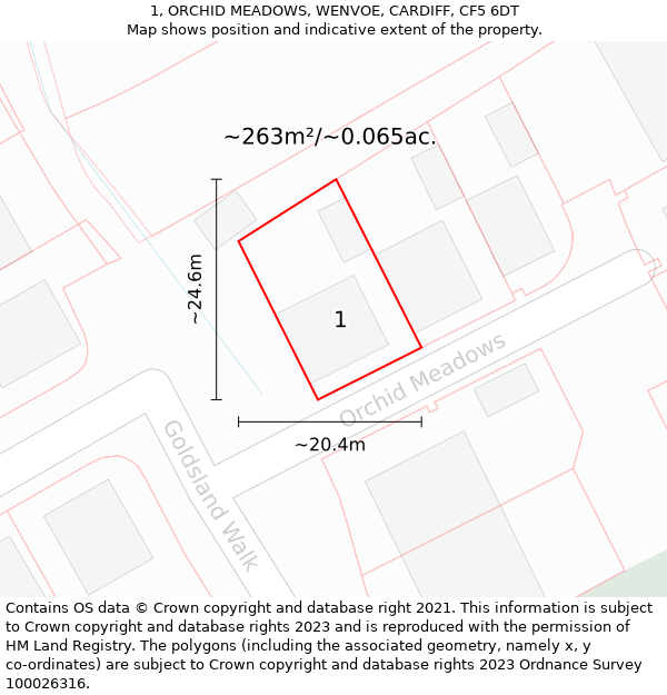 1, ORCHID MEADOWS, WENVOE, CARDIFF, CF5 6DT: Plot and title map