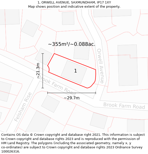 1, ORWELL AVENUE, SAXMUNDHAM, IP17 1XY: Plot and title map