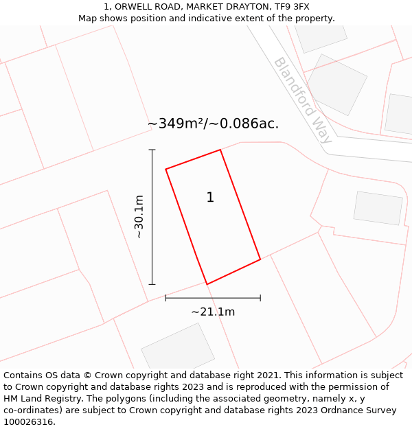 1, ORWELL ROAD, MARKET DRAYTON, TF9 3FX: Plot and title map