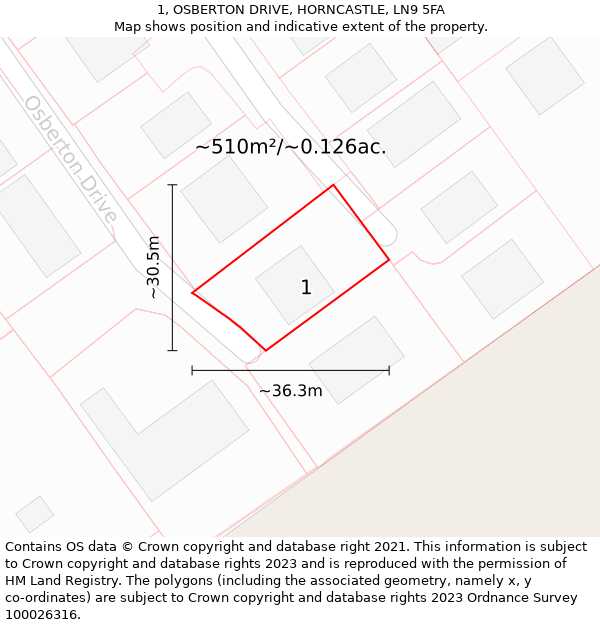 1, OSBERTON DRIVE, HORNCASTLE, LN9 5FA: Plot and title map