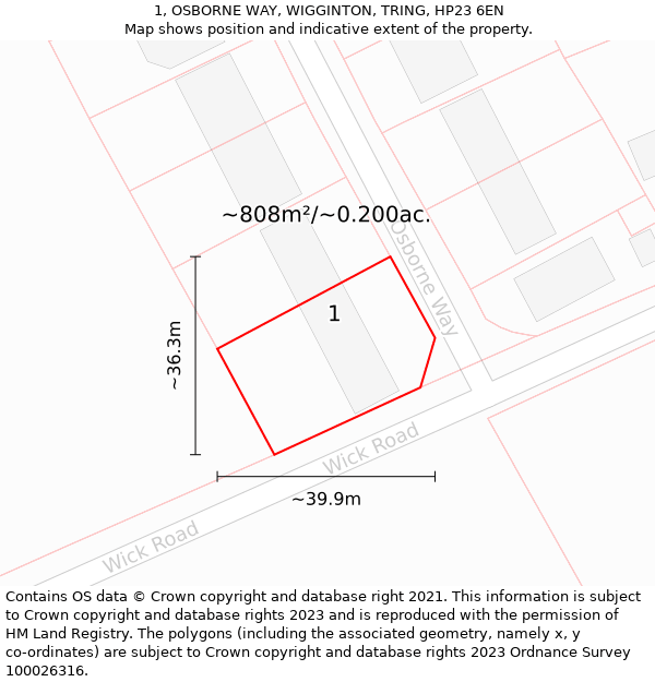 1, OSBORNE WAY, WIGGINTON, TRING, HP23 6EN: Plot and title map