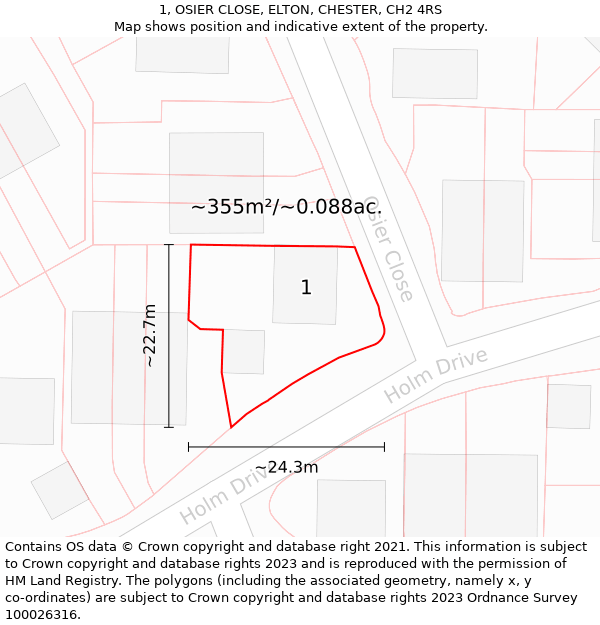 1, OSIER CLOSE, ELTON, CHESTER, CH2 4RS: Plot and title map