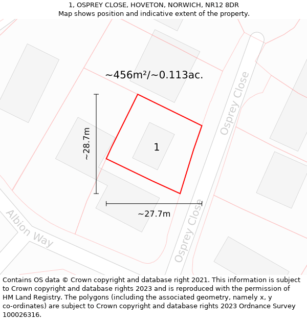 1, OSPREY CLOSE, HOVETON, NORWICH, NR12 8DR: Plot and title map