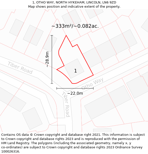 1, OTHO WAY, NORTH HYKEHAM, LINCOLN, LN6 9ZD: Plot and title map