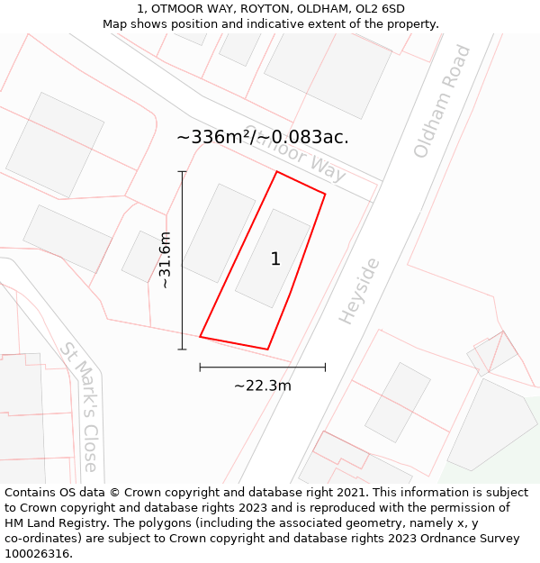 1, OTMOOR WAY, ROYTON, OLDHAM, OL2 6SD: Plot and title map