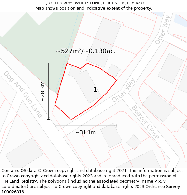 1, OTTER WAY, WHETSTONE, LEICESTER, LE8 6ZU: Plot and title map