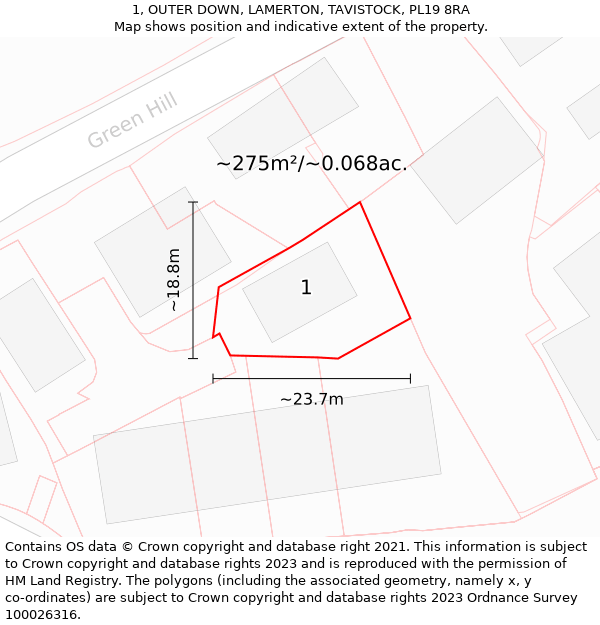 1, OUTER DOWN, LAMERTON, TAVISTOCK, PL19 8RA: Plot and title map