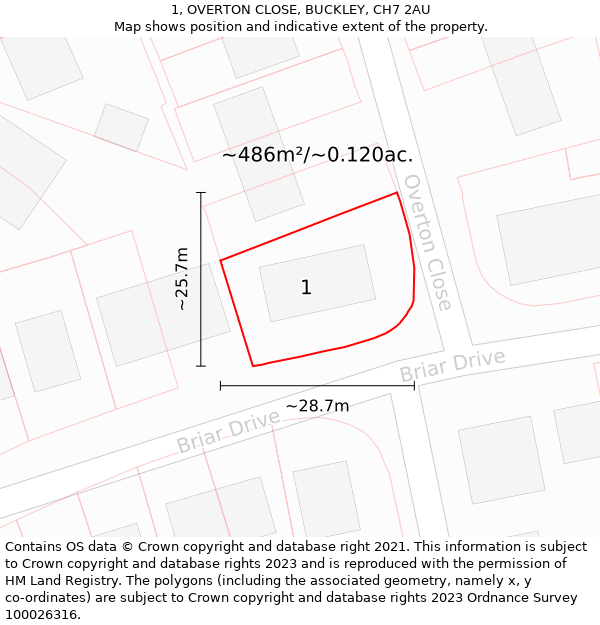 1, OVERTON CLOSE, BUCKLEY, CH7 2AU: Plot and title map