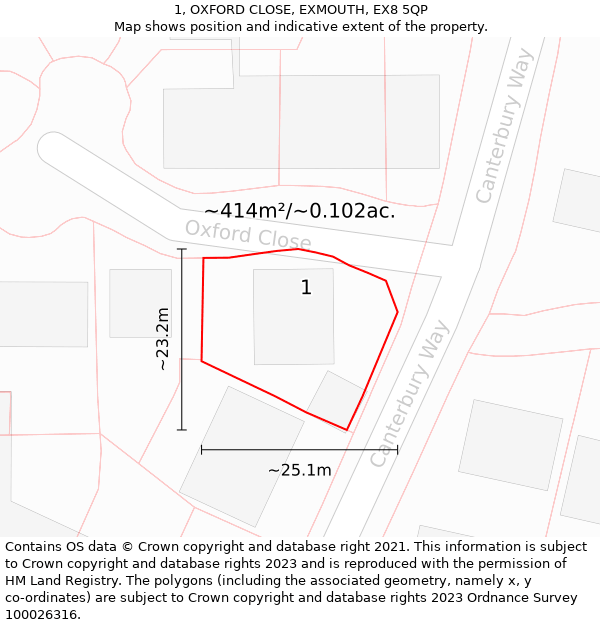 1, OXFORD CLOSE, EXMOUTH, EX8 5QP: Plot and title map