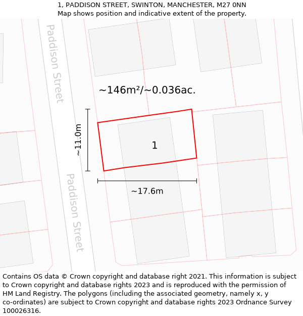 1, PADDISON STREET, SWINTON, MANCHESTER, M27 0NN: Plot and title map