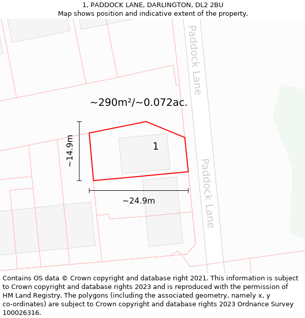 1, PADDOCK LANE, DARLINGTON, DL2 2BU: Plot and title map