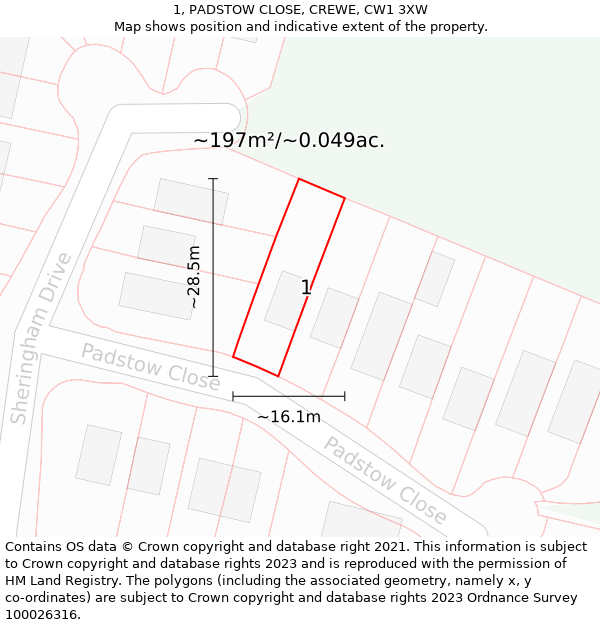 1, PADSTOW CLOSE, CREWE, CW1 3XW: Plot and title map