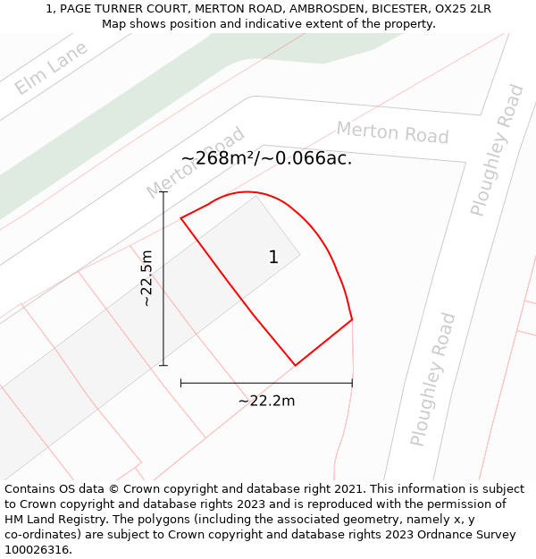 1, PAGE TURNER COURT, MERTON ROAD, AMBROSDEN, BICESTER, OX25 2LR: Plot and title map