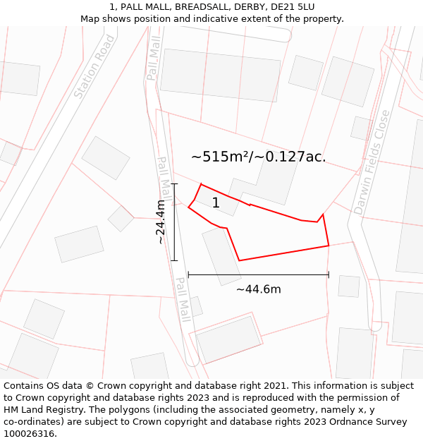 1, PALL MALL, BREADSALL, DERBY, DE21 5LU: Plot and title map