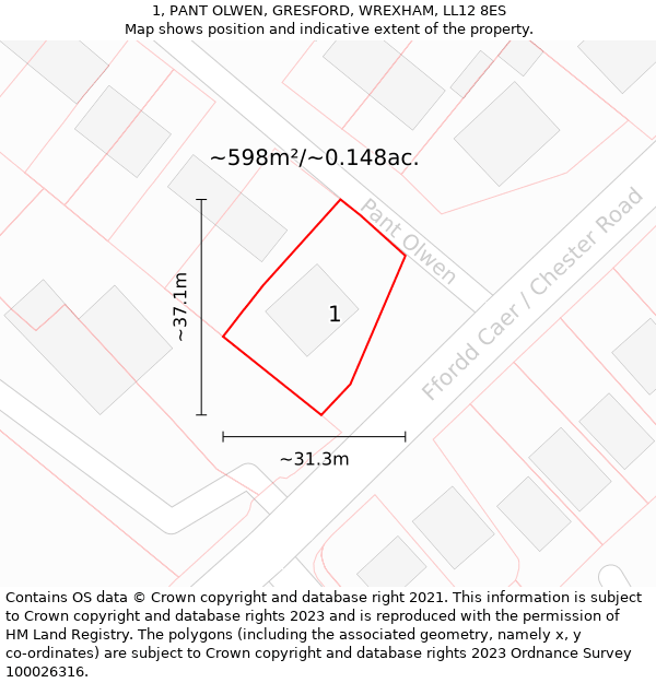 1, PANT OLWEN, GRESFORD, WREXHAM, LL12 8ES: Plot and title map