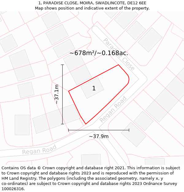 1, PARADISE CLOSE, MOIRA, SWADLINCOTE, DE12 6EE: Plot and title map