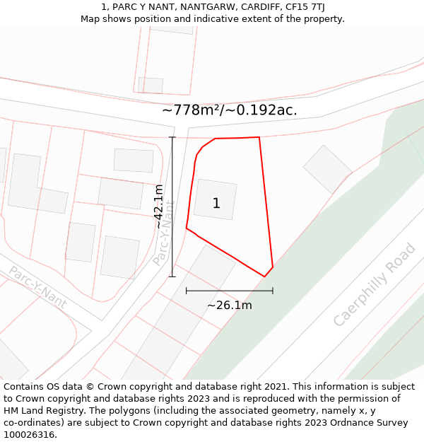 1, PARC Y NANT, NANTGARW, CARDIFF, CF15 7TJ: Plot and title map