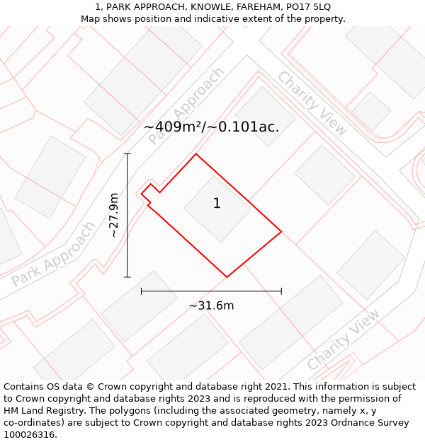 1, PARK APPROACH, KNOWLE, FAREHAM, PO17 5LQ: Plot and title map