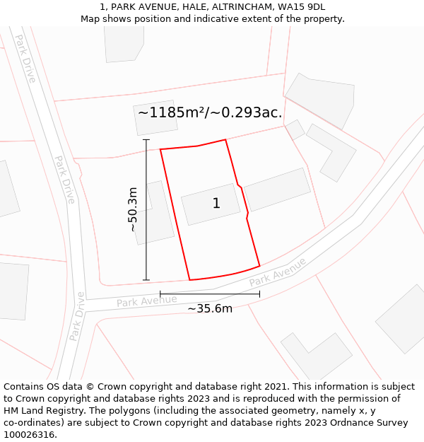 1, PARK AVENUE, HALE, ALTRINCHAM, WA15 9DL: Plot and title map