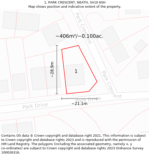 1, PARK CRESCENT, NEATH, SA10 6SH: Plot and title map