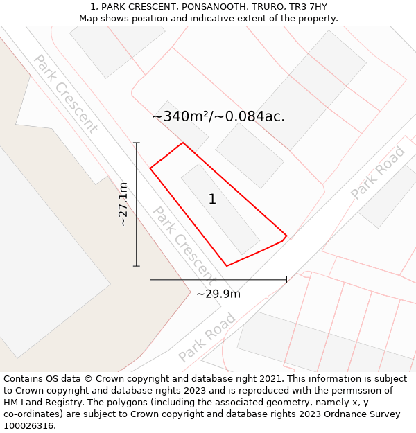 1, PARK CRESCENT, PONSANOOTH, TRURO, TR3 7HY: Plot and title map