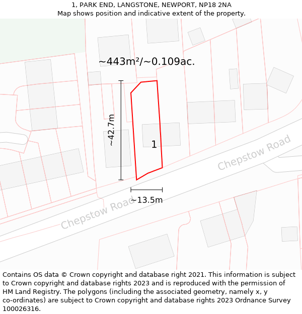 1, PARK END, LANGSTONE, NEWPORT, NP18 2NA: Plot and title map