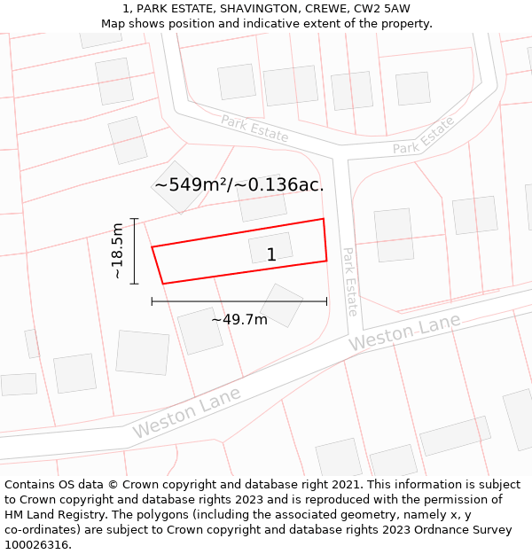 1, PARK ESTATE, SHAVINGTON, CREWE, CW2 5AW: Plot and title map