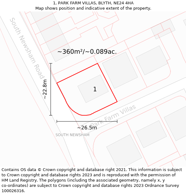 1, PARK FARM VILLAS, BLYTH, NE24 4HA: Plot and title map