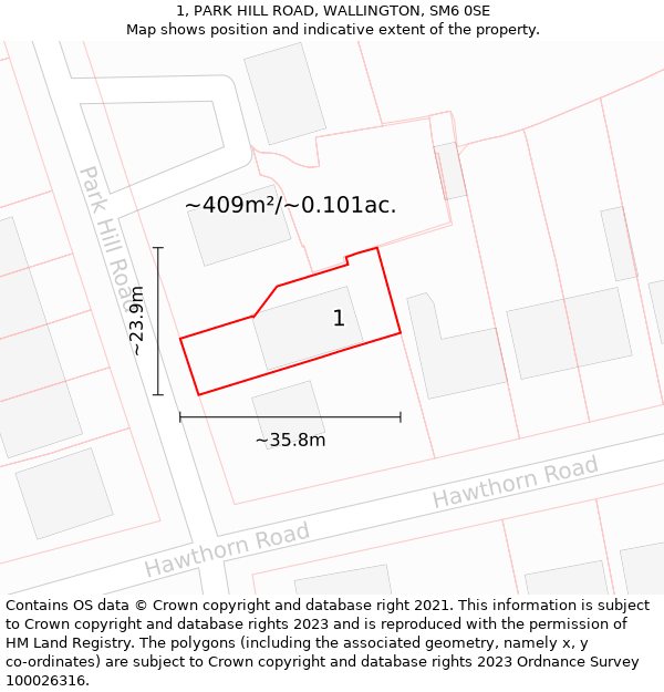 1, PARK HILL ROAD, WALLINGTON, SM6 0SE: Plot and title map