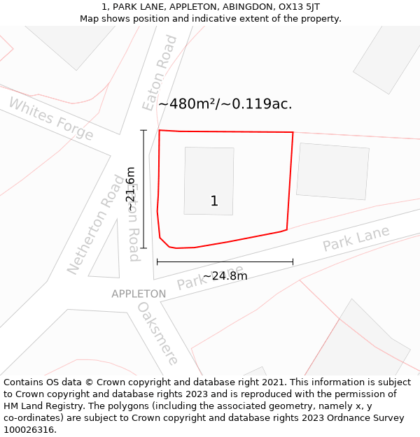 1, PARK LANE, APPLETON, ABINGDON, OX13 5JT: Plot and title map