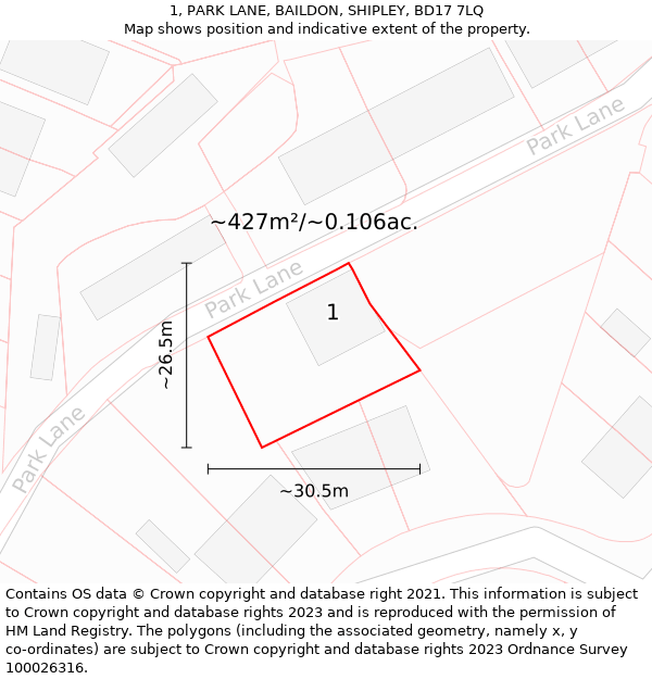 1, PARK LANE, BAILDON, SHIPLEY, BD17 7LQ: Plot and title map