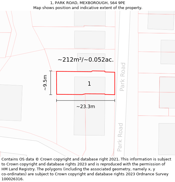 1, PARK ROAD, MEXBOROUGH, S64 9PE: Plot and title map