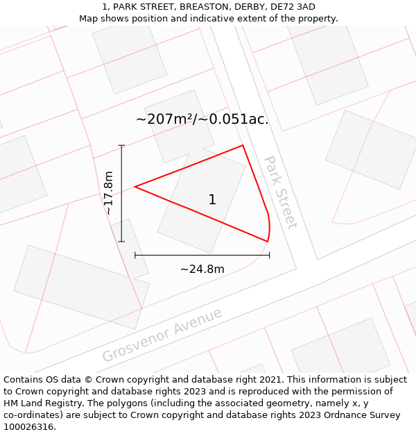 1, PARK STREET, BREASTON, DERBY, DE72 3AD: Plot and title map