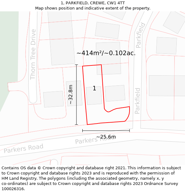 1, PARKFIELD, CREWE, CW1 4TT: Plot and title map