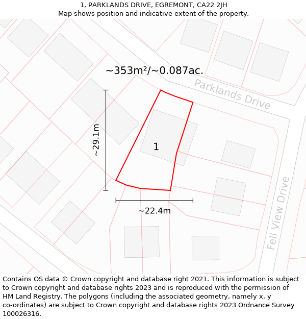 1, PARKLANDS DRIVE, EGREMONT, CA22 2JH: Plot and title map