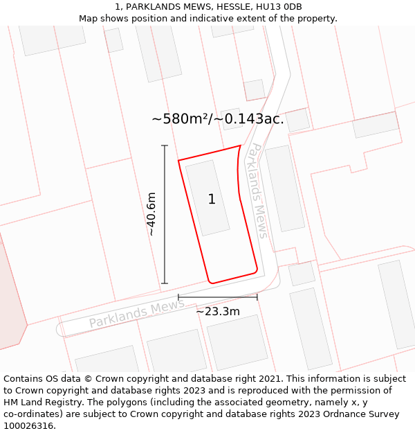 1, PARKLANDS MEWS, HESSLE, HU13 0DB: Plot and title map