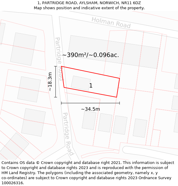 1, PARTRIDGE ROAD, AYLSHAM, NORWICH, NR11 6DZ: Plot and title map